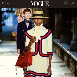 Gucci Ivory Runway V-Neck Sylvie Web Accent Wool Sweater